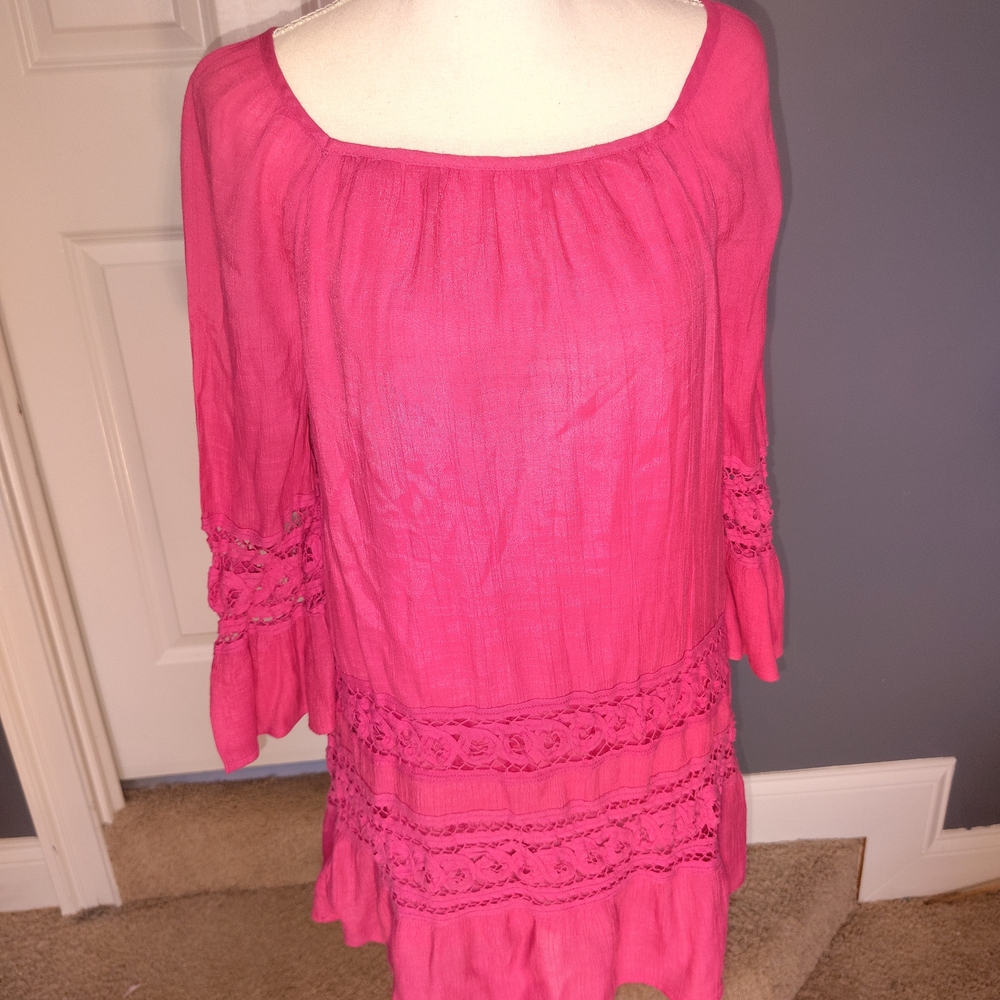 indigo soul Small Hot Pink Boho Peasant Tunic Dress